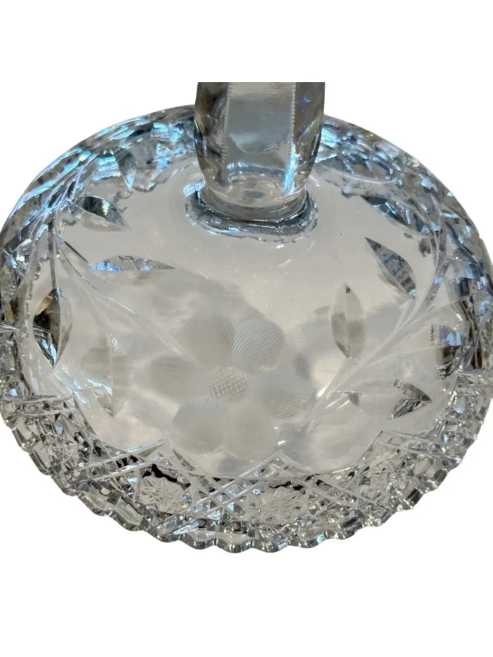 Cut Glass Etched Clear Compote Pedestal Dish Centerpiece 8" Tall Floral Vintage - Picture 11 of 13